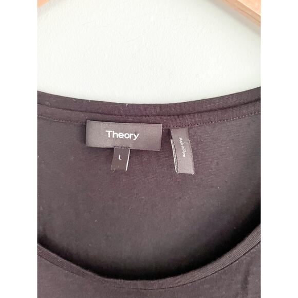 Theory | Pinati B Scoop Neck Slubbed Modal Jersey Atmos Light Tee | Black | Sz L - Picture 5 of 8